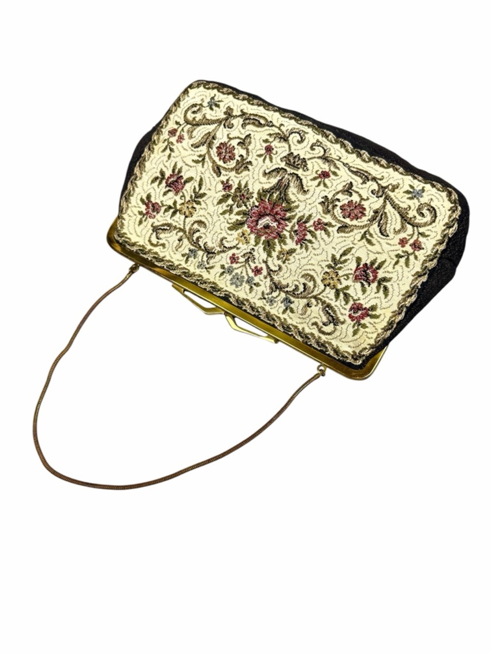 Vintage Hutzler’s Tapestry Clutch Purse West Germany Floral Carpet Gold Frame